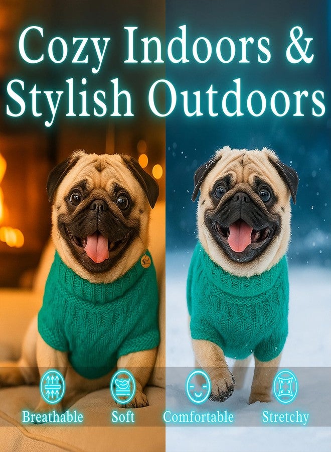 سايج سكوير سترة صوفية محبوكة يدويًا للكلاب من نوع البج، بتصميم مربع من سيج | ملابس شتوية دافئة | ناعمة وقابلة للتمدد | ملابس حيوانات أليفة مصنوعة يدويًا للطقس البارد | طقم أنيق ومريح للكلاب | سترة محبوكة (أخضر) - Image 4